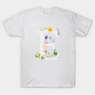 botanical monogram alphabet E wildflowers T-Shirt